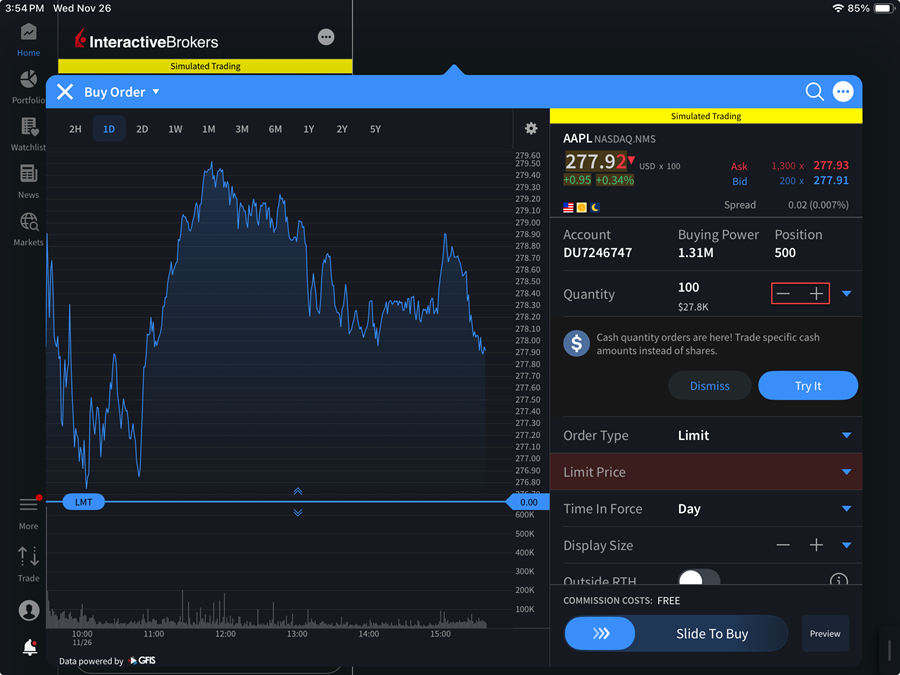 The order parameters on the iPad